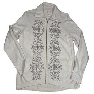 Zenergy by Chicos Cream Rhinestone Embellished Cashmere Blend Zip Cardigan 1